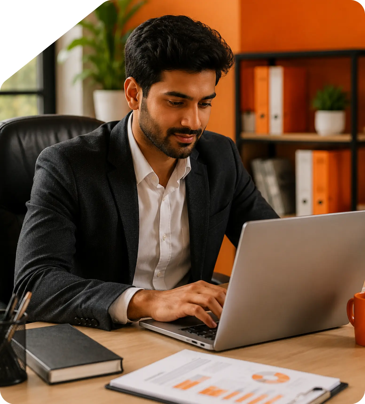 Solo male entrepreneur in formal attire working on a laptop at a modern desk setup next to "What is One Person Company Registration?" section for Taxzex OPC incorporation services.