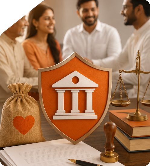 Trustees and legal advisors discussing online trust registration and trust deed drafting in India